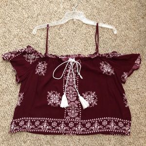 Maroon off the shoulder top
